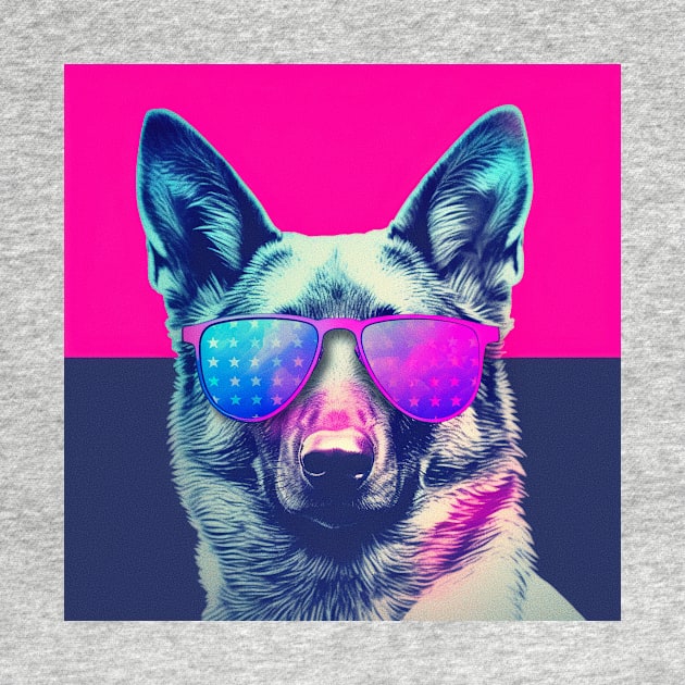 German shepherd, vaporwave, patriotic dog, patriot's day by Submarinepop